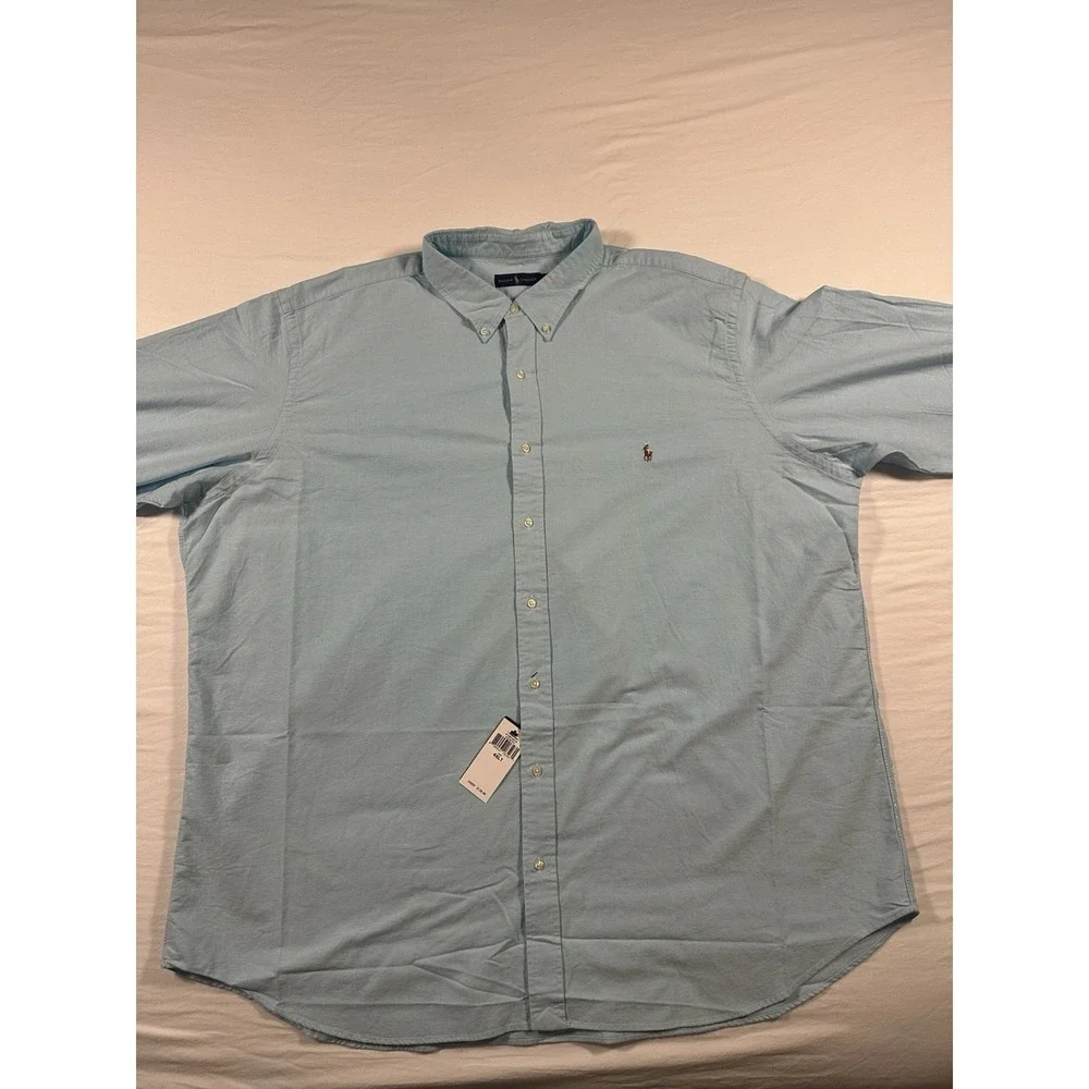 NWT Polo Ralph Lauren Shirt Men's 4XLT Light Blue Aegean Blu - Flesh Pony Oxford